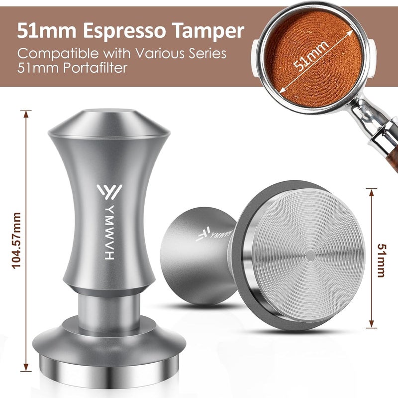 YMWVH 51mm Espresso Tamper, Premium Barista Espresso Coffee Tamper Silver with Dual Spring Loaded 100% Stainless Steel Ripple Base, Constant 30lb, Compatible with Delonghi Espresso Coffee Machine - Image 2